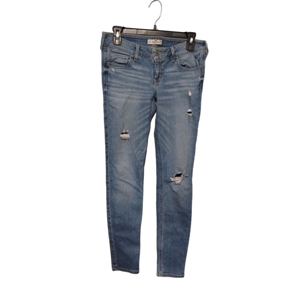 Hollister Mid Rise Denim Distressed Denim 7R Light Wash Skinny Women's